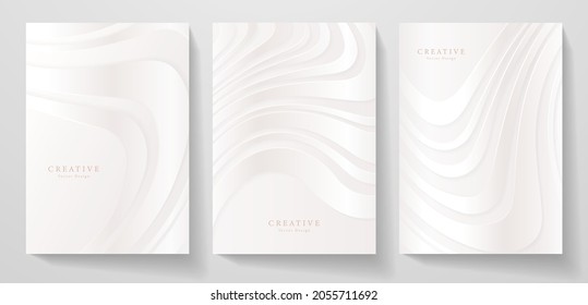 White cover design set. Wavy background with line pattern (curves). Platinum vector for business background, brochure template, planner, flyer a4, music poster, elegant invite