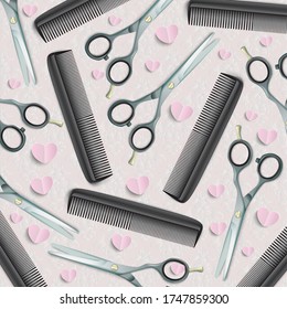 White cover with scissors, comb and classic ornaments. Eps 10 vector file.
