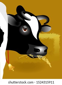 White cow with black spots.  Vector illustration.