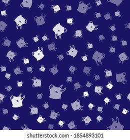 White Cow head icon isolated seamless pattern on blue background.  Vector