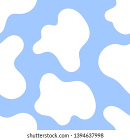White cow spots on blue background seamless pattern or animal print or dalmatian dog stains. Vector illustration Eps 10
