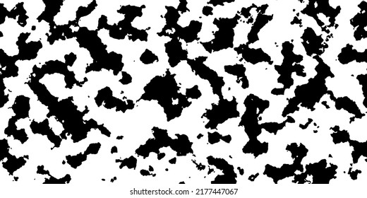 White cowhide with black spots as a seamless pattern. Spotted vector background. Animal print. Panda, dalmatian or appaloosa horse skin texture.