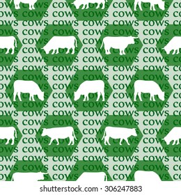 White cows seamless pattern with written cows background.
