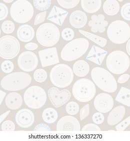 White craft buttons on light gray subtle seamless pattern, vector