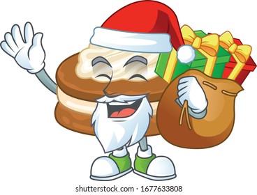 White cream alfajor Cartoon character of Santa with box of gift