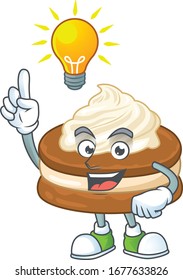 White cream alfajor mascot character design with have an idea cute gesture