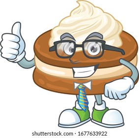 White cream alfajor successful Businessman cartoon design with glasses and tie