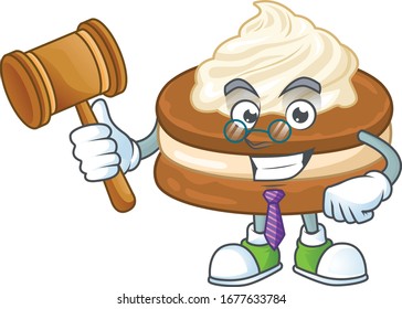 White cream alfajor wise judge cartoon character design with cute glasses