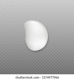 White cream blob with realistic liquid texture. Beauty product sample drop isolated on transparent background, face skin lotion or hand cream vector illustration