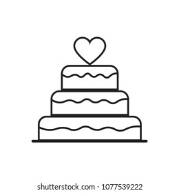 White cream cake . Outline. Wedding Cake Vector Icon. Flat design