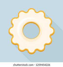 White cream cookie icon. Flat illustration of white cream cookie vector icon for web design