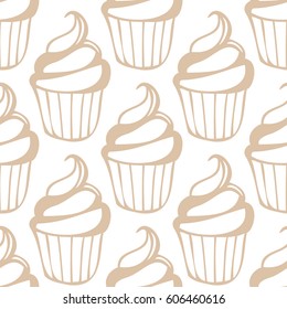 White cream cupcake seamless light beige pattern