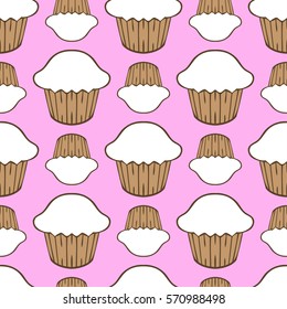 White cream cupcake seamless pattern