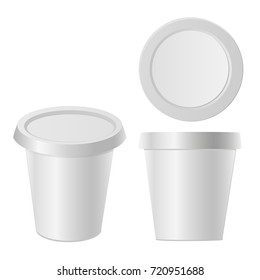 White cream, ice cream,Yogurt container with cap isolated. Yogurt. Mock up, vector