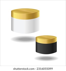 White cream jar with gold lid isolated on white background.