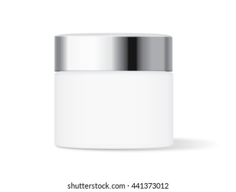 White cream jar with silver lid isolated on white background, Ideal for mock up packaging.