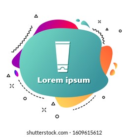 White Cream or lotion cosmetic tube icon isolated on white background. Body care products for men. Abstract banner with liquid shapes. Vector Illustration