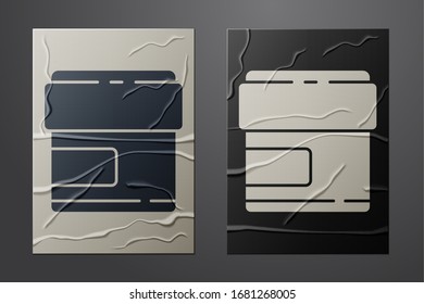 White Cream or lotion cosmetic tube icon isolated on crumpled paper background. Body care products for men. Paper art style. Vector Illustration