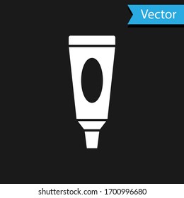 White Cream or lotion cosmetic tube icon isolated on black background. Body care products for men. Vector Illustration