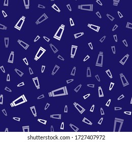 White Cream or lotion cosmetic tube icon isolated seamless pattern on blue background. Body care products for men.  Vector Illustration
