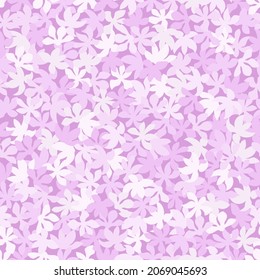 White and cream pink halftone leaves silhouettes on the pastel violet background. Cold lilac decorative style clothing masking camo repeat print. Winter urban girly camouflage texture