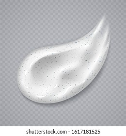 White cream or scrub smear isolated on a transparent background. Realistic cosmetic beauty skincare product sample. Moisturizing lotion. Vector illustration.