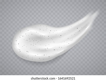 White cream or scrub smear isolated on a transparent background. Realistic cosmetic beauty skincare product sample. Moisturizing lotion. Vector illustration.