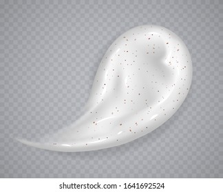 White cream or scrub smear isolated on a transparent background. Realistic cosmetic beauty skincare product sample. Moisturizing lotion. Vector illustration.