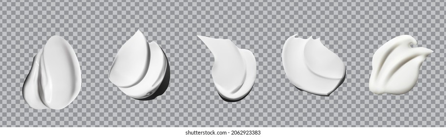 White cream skincare cream lotion thick fresh smooth smear set . isolated vector texture stock illustration.Realistic cosmetic cream smears.