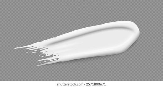 White cream swatch. Stroke of cosmetic product, creme, toothpaste, foundation, scrub, cleanser, liquid soap. Beauty industry. Realistic vector Illustration.