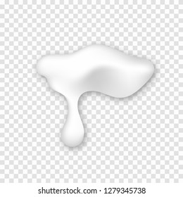 White cream or yoghurt drop isolated on transparent background. Mayonnaise or sour cream texture. Vector