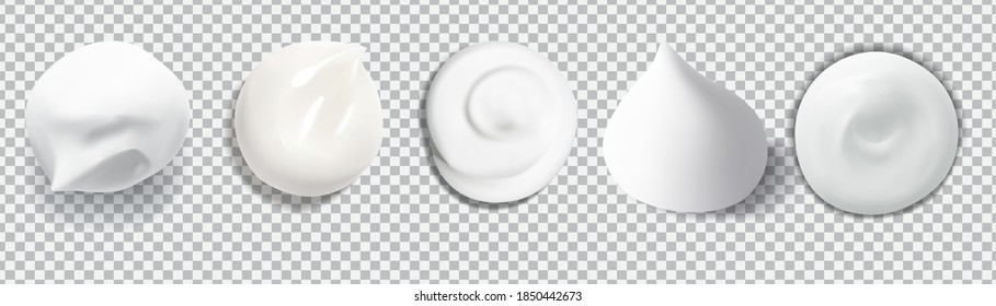 White Creamy Drop Skincare Cream Foam For Beauty Concept Isolated Vector Texture Stock Illustration. Realistic Cosmetic Cream Smears. 