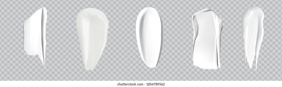 White creamy drop skincare cream product lotion thick fresh smooth smear isolated vector texture stock illustration.Realistic cosmetic cream smears.