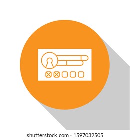 White Create account screen icon isolated on white background. Orange circle button. Vector Illustration