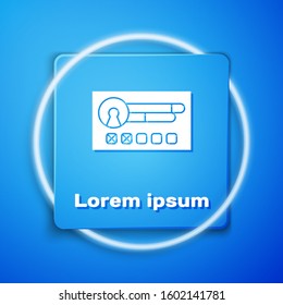 White Create account screen icon isolated on blue background. Blue square button. Vector Illustration