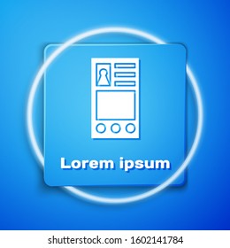 White Create account screen icon isolated on blue background. Blue square button. Vector Illustration