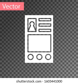 White Create account screen icon isolated on transparent background.  Vector Illustration