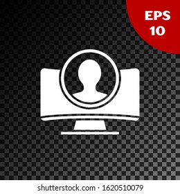 White Create account screen icon isolated on transparent dark background.  Vector Illustration