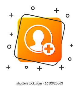 White Create account screen icon isolated on white background. Orange square button. Vector Illustration