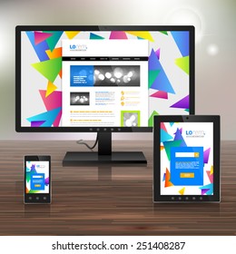 White creative application template design for corporate identity with color triangles. Stationery set