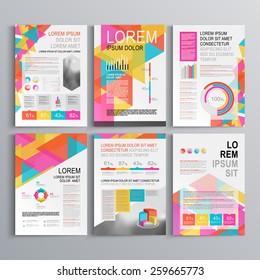 White creative brochure template design with color pattern of triangles. Cover layout and infographics