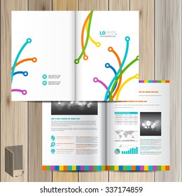 White creative brochure template design with color art lines in different directions. Cover layout