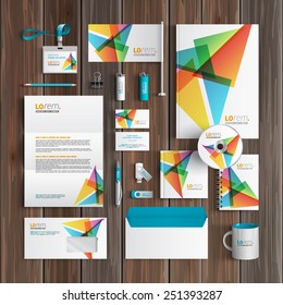 White creative corporate identity template design with color triangles. Business stationery