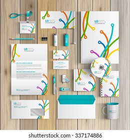 White creative corporate identity template design with color art lines in different directions. Business stationery
