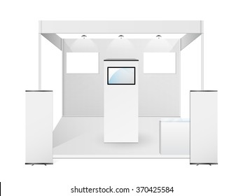 White creative exhibition stand design. Booth template. Corporate identity vector