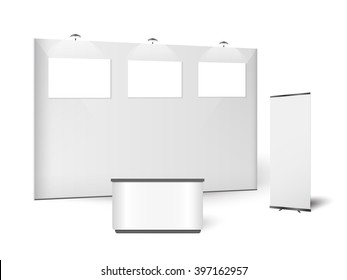 White creative exhibition stand design. Booth template. Corporate identity vector