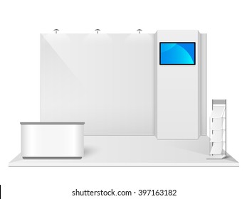 White creative exhibition stand design. Booth template. Corporate identity vector