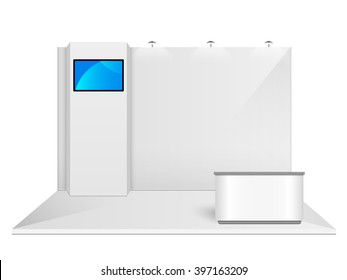 White creative exhibition stand design. Booth template. Corporate identity vector