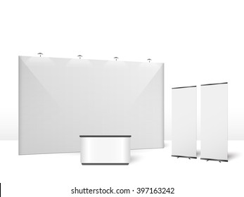 White creative exhibition stand design. Booth template. Corporate identity vector