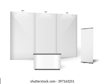 White creative exhibition stand design. Booth template. Corporate identity vector